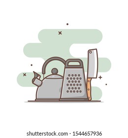 kettle, grater, and knife vector illustration