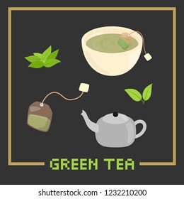 Kettle green tea vector illustration