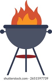 Kettle Grill Icon Summertime Barbecue Cooking, barbeque grill with flame, vector Illustration