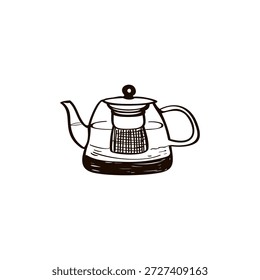 Ilustração desenhada à mão com chaleira. Ícone de doodle do vetor de chá