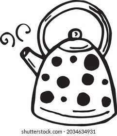 Kettle hand drawn vector doodle illustration. Cartoon pot. Isolated on white background. Hand drawn simple element