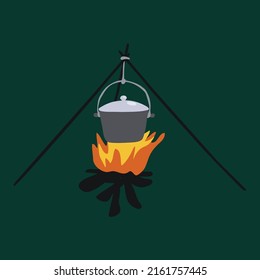 kettle hanged upon fire clip art