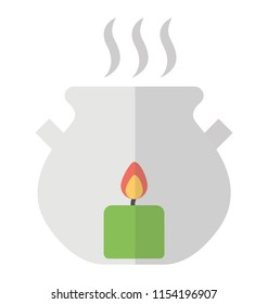
Kettle having candle inside and fragrant waves coming out of it, aromatherapy icon 
