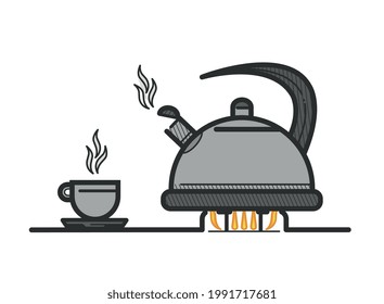 Kettle heating tea to put in a cup.