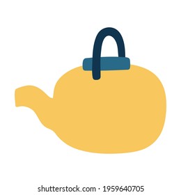 Kettle for hiking. Hand drawn vector illustration. Isolated element on a white background. Yellow teapot with handle.