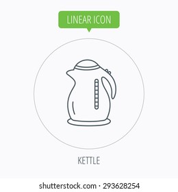 Kettle icon. Kitchen teapot sign. Linear outline circle button. Vector