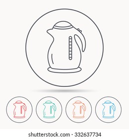 Kettle icon. Kitchen teapot sign. Linear circle icons.