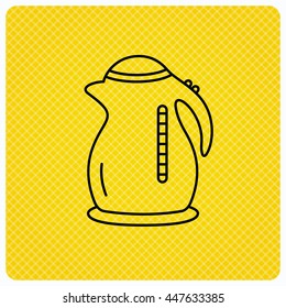 Kettle icon. Kitchen teapot sign. Linear icon on orange background. Vector
