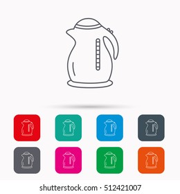 Kettle icon. Kitchen teapot sign. Linear icons in squares on white background. Flat web symbols. Vector