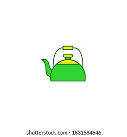 Kettle icon. Kitchen and utensil icon. simple, flat, color, outline, yellow, green.