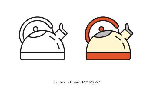 Kettle icon. Linear pictogram. Kitchen appliances in the vector.