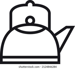 Kettle icon. Metal water boiling vessel. Teapot in linear style