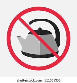 Kettle icon in red sign. Isolated on white background. Flat vector illustration