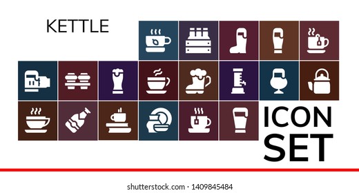 kettle icon set. 19 filled kettle icons.  Collection Of - Tea, Beer, Coffee, Porcelain, Kettle