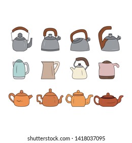 Kettle icon set. Teapot logo. Vector line icons on white background. 