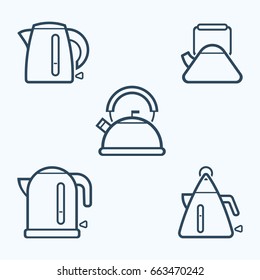 Kettle icon set, vector symbol in outline flat style isolated on white background.