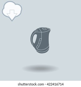 Kettle icon with shadow. Cloud of download with arrow.