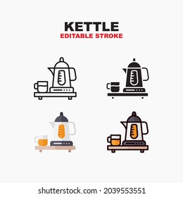 Kettle icon symbol set of outline, solid, flat and filled outline style. Isolated on white background. Editable stroke vector icon.