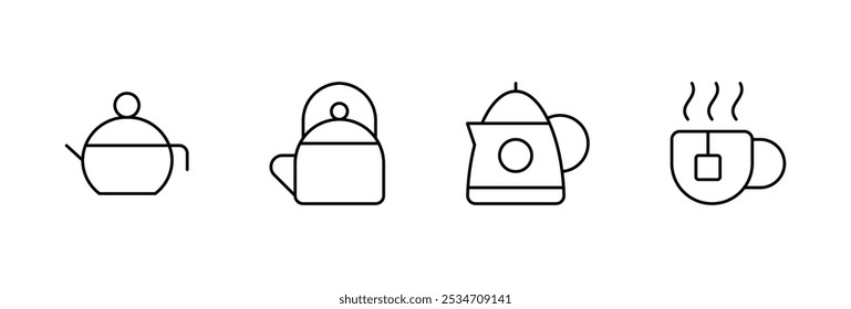 Kettle icon, tea, coffee icon  vector set design with Editable Stroke. Line, Solid, Flat Line, thin style and Suitable for Web Page, Mobile App, UI, UX design.