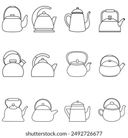 Juego de Vectores de iconos de hervidor. Ilustración de la tetera colección. Símbolo de olla. Logo de Teakettle.