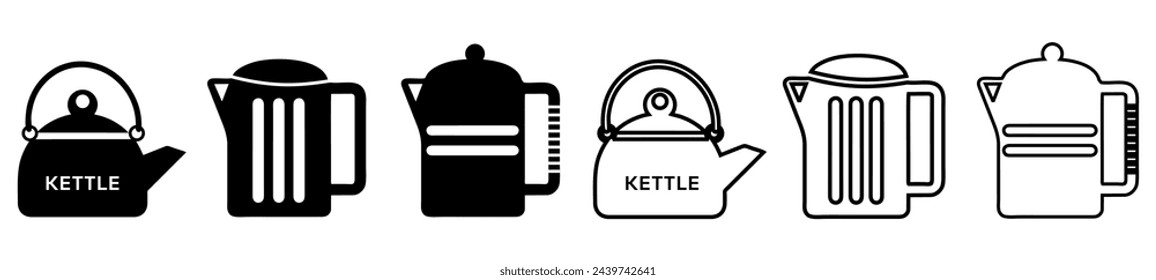 Kettle icon. Kettle vector symbol in outline flat style isolated on white background.