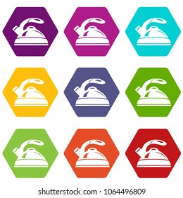Kettle icons 9 set coloful isolated on white for web