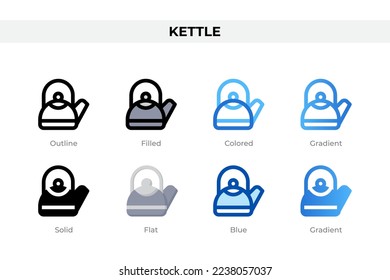 Kettle icons in different style. Kettle icons set. Holiday symbol. Different style icons set. Vector illustration