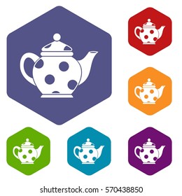 Kettle icons set rhombus in different colors isolated on white background