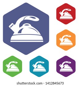 Kettle icons vector colorful hexahedron set collection isolated on white