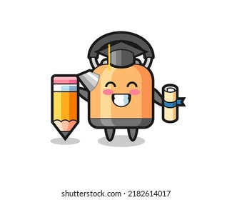 kettle illustration cartoon is graduation with a giant pencil , cute style design for t shirt, sticker, logo element