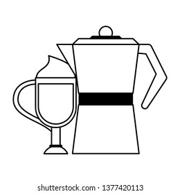 Kettle jug with cold sweet beverage in black and white