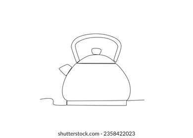 A kettle in the kitchen. Cooking and kitchen tools one-line drawing