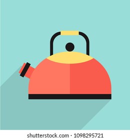 Kettle for Kitchen illustration, home cooking.Colored flat icon, vector design with shadow