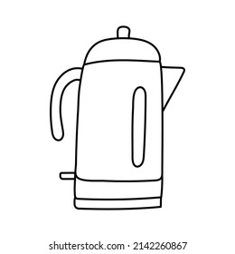 Kettle. Küchengeschirr-Skizze. Doodle Linie, Vektorküchenausrüstung. Handgezeichnete Illustration. Schwarz-Weiß-Umriss-Symbol