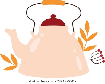 Ilustración De Kettle Con Vector De Hojas
