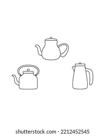 kettle line art vector isolated on white background. Illustration of kettle . Perfect for coloring book, textiles, icon, web, painting, children's books, t-shirt printing, poster for kids room decor.