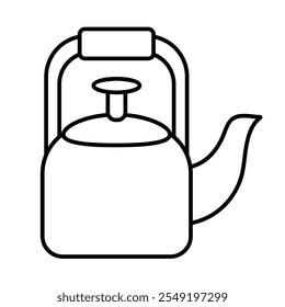 Projeto de ícone de linha de chaleira, ilustração vetorial de pote de chá, clipart de pote de café no estilo de arte de linha, acampando chaleiras clip art isolado no fundo branco