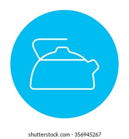 Kettle line icon for web, mobile and infographics. Vector white icon on the light blue circle isolated on white background.