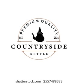 kettle logo design tea and hot drink. vintage concept illustration premium template