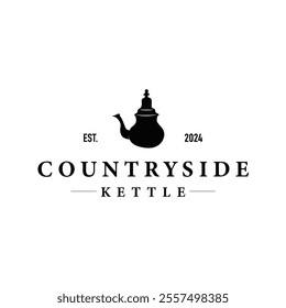 kettle logo design tea and hot drink. vintage concept illustration premium template