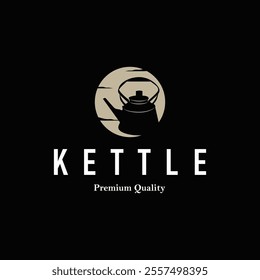 kettle logo design tea and hot drink. vintage concept illustration premium template