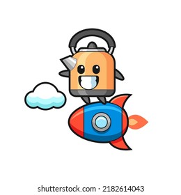 kettle mascot character riding a rocket , cute style design for t shirt, sticker, logo element