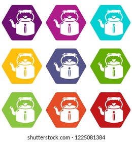 Kettle old icons 9 set coloful isolated on white for web