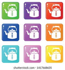 Kettle old icons set 9 color collection isolated on white for any design