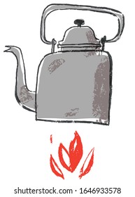 Kettle on fire. Vector illustration