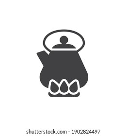 Kettle on gas stove vector icon. filled flat sign for mobile concept and web design. Tea pot on a gas stove glyph icon. Symbol, logo illustration. Vector graphics