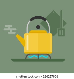 Kettle on the stove. Vector illustration in flat style