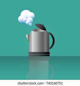 The kettle on the table is boiling