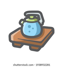 Kettle on a wooden stand Vector icon Cartoon illustration