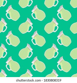 Kettle pattern, seamless pattern on green background.